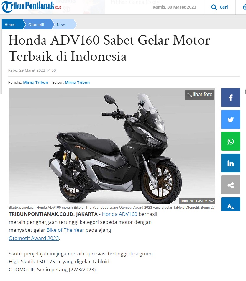 Honda Adv Sabet Gelar Motor Terbaik Di Indonesia Astra Motor