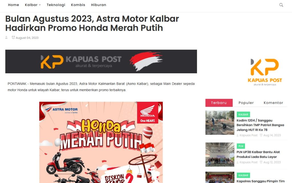 Bulan Agustus 2023 Astra Motor Kalbar Hadirkan Promo Honda Merah Putih