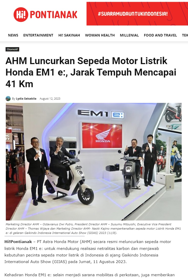 AHM Luncurkan Sepeda Motor Listrik Honda EM1 E Jarak Tempuh Mencapai