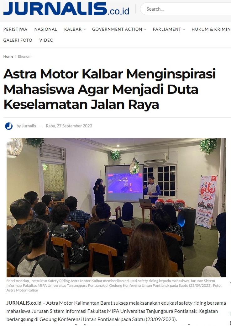 Astra Motor Kalbar Menginspirasi Mahasiswa Agar Menjadi Duta