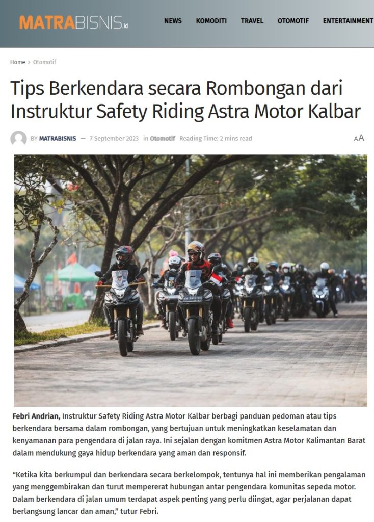 Tips Berkendara Secara Rombongan Dari Instruktur Safety Riding Astra