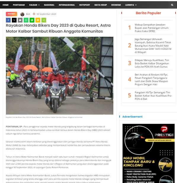 Rayakan Honda Bikers Day 2023 Di Qubu Resort Astra Motor Kalbar Sambut