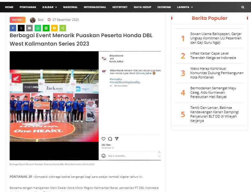 Berbagai Event Menarik Puaskan Peserta Honda DBL West Kalimantan Series