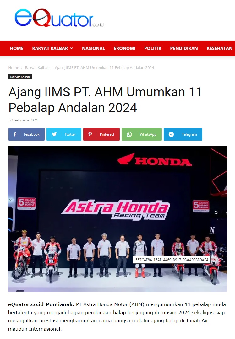 Ajang Iims Pt Ahm Umumkan Pebalap Andalan Astra Motor