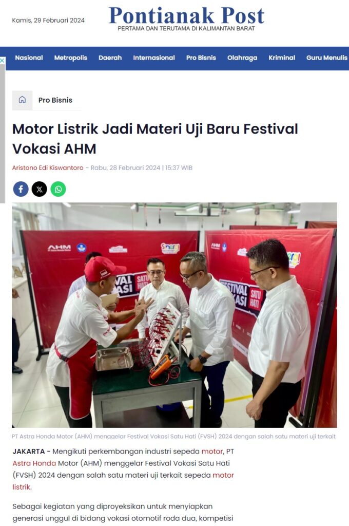 Motor Listrik Jadi Materi Uji Baru Festival Vokasi Ahm Astra Motor