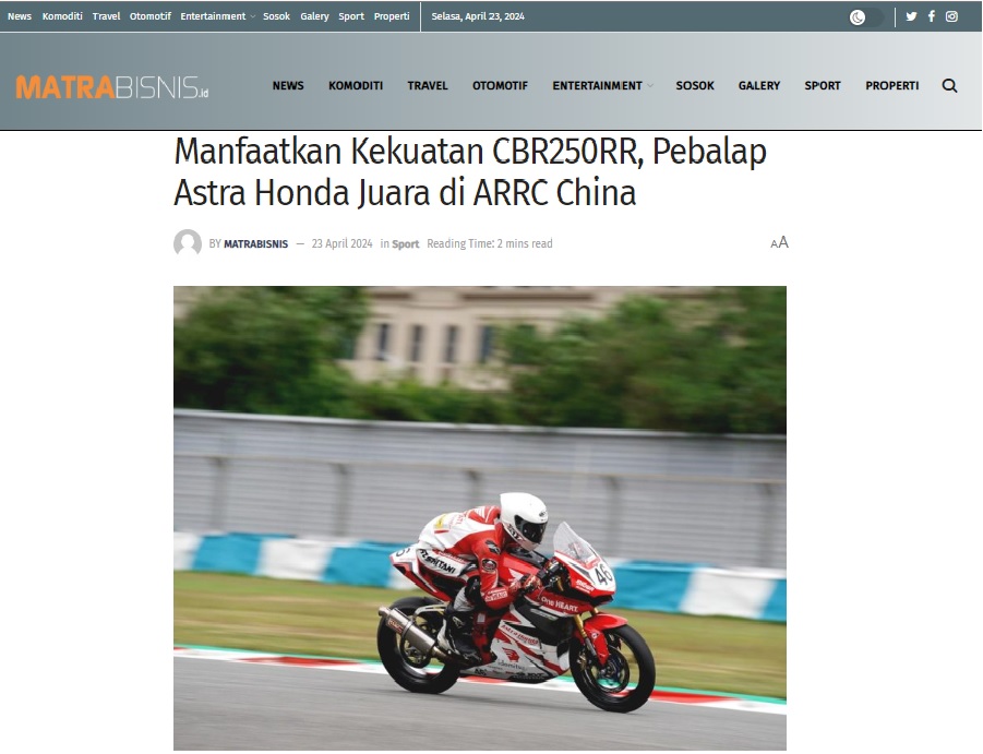 Manfaatkan Kekuatan Cbr Rr Pebalap Astra Honda Juara Di Arrc China