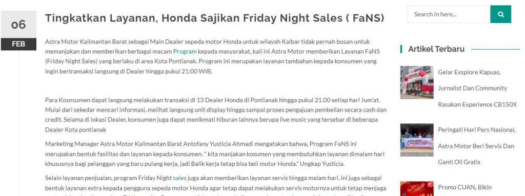 Tingkatkan Layanan, Honda Sajikan Friday Night Sales ( FaNS)