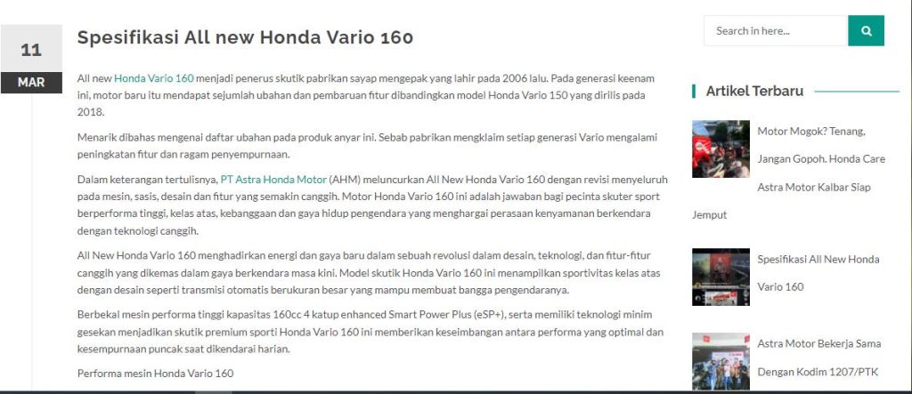Spesifikasi All new Honda Vario 160