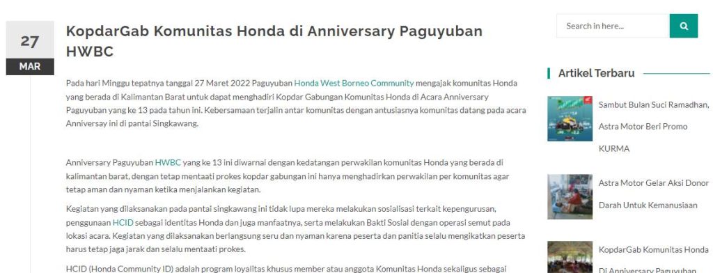 KopdarGab Komunitas Honda di Anniversary Paguyuban HWBC
