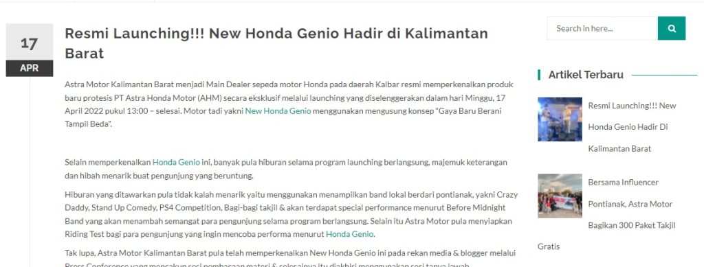 Resmi Launching!!! New Honda Genio Hadir di Kalimantan Barat