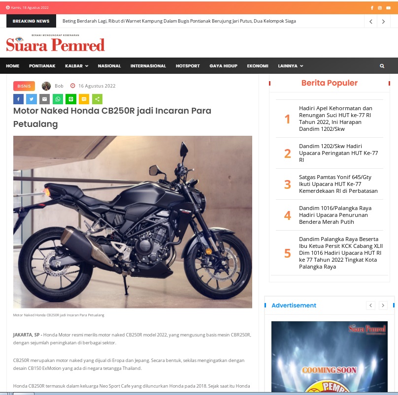 Motor Naked Honda CB250R Jadi Incaran Para Petualang Astra Motor