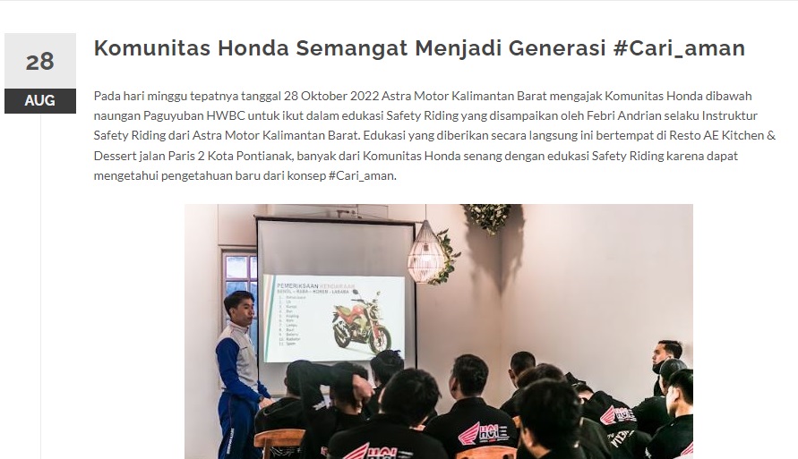 Komunitas Honda Semangat Menjadi Generasi #Cari_aman