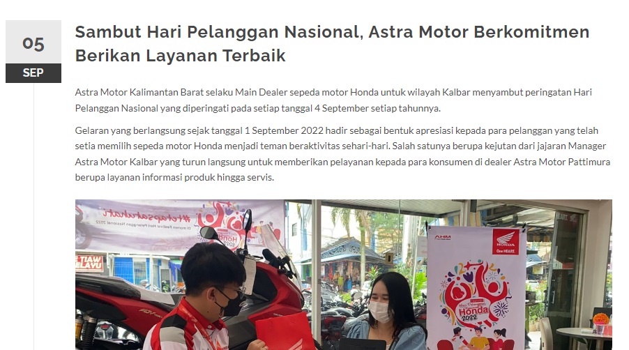 Sambut Hari Pelanggan Nasional, Astra Motor Berkomitmen Berikan Layanan Terbaik