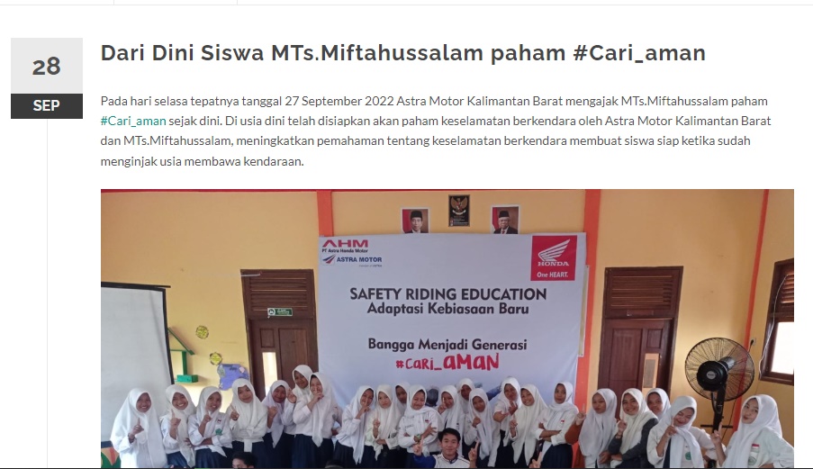 Dari Dini Siswa MTs.Miftahussalam paham #Cari_aman