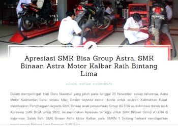 Apresiasi SMK Bisa Group Astra, SMK Binaan Astra Motor Kalbar Raih Bintang Lima