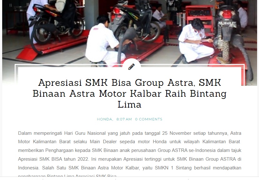 Apresiasi SMK Bisa Group Astra, SMK Binaan Astra Motor Kalbar Raih Bintang Lima