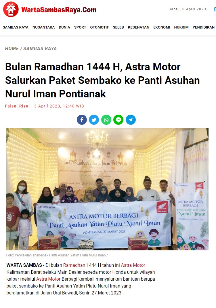 Bulan Ramadhan 1444 H Astra Motor Salurkan Paket Sembako Ke Panti