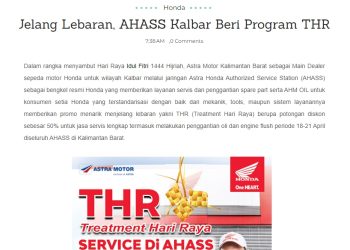 Jelang Lebaran, AHASS Kalbar Beri Program THR