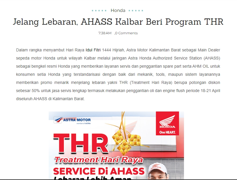 Jelang Lebaran, AHASS Kalbar Beri Program THR
