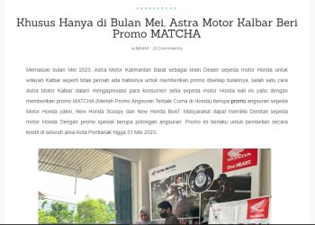 Khusus Hanya di Bulan Mei, Astra Motor Kalbar Beri Promo MATCHA