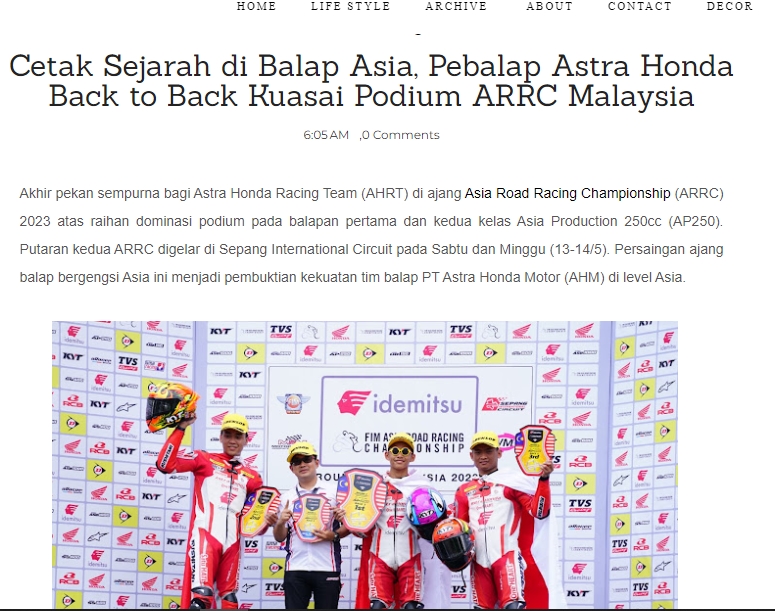 Cetak Sejarah di Balap Asia, Pebalap Astra Honda Back to Back Kuasai Podium ARRC Malaysia