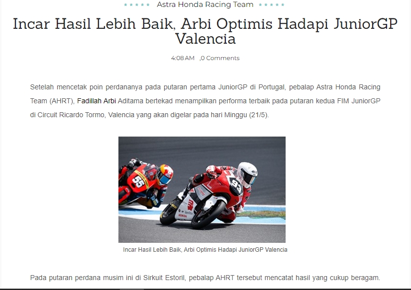 Incar Hasil Lebih Baik, Arbi Optimis Hadapi JuniorGP Valencia