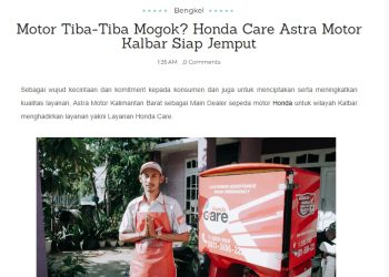 Motor Tiba-Tiba Mogok? Honda Care Astra Motor Kalbar Siap Jemput