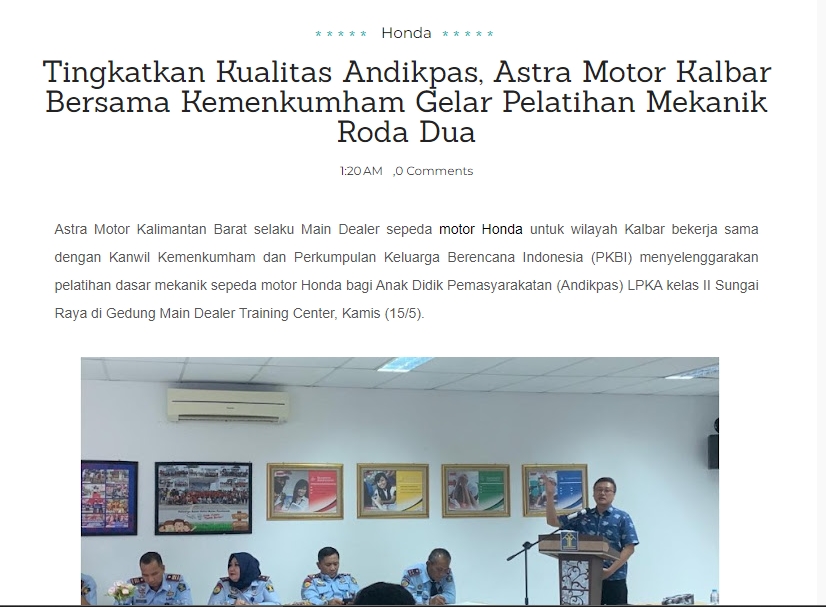 Tingkatkan Kualitas Andikpas, Astra Motor Kalbar Bersama Kemenkumham Gelar Pelatihan Mekanik Roda Dua