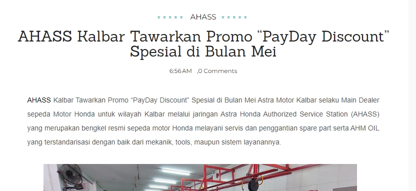 AHASS Kalbar Tawarkan Promo “PayDay Discount” Spesial di Bulan Mei