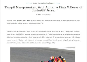 Tampil Mengesankan, Arbi Aditama Finis 9 Besar di JuniorGP Jerez.