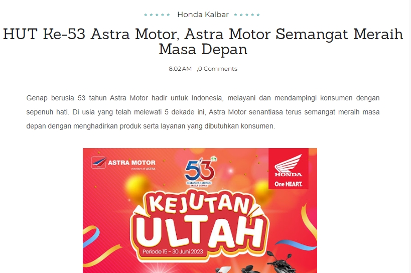 HUT Ke-53 Astra Motor, Astra Motor Semangat Meraih Masa Depan