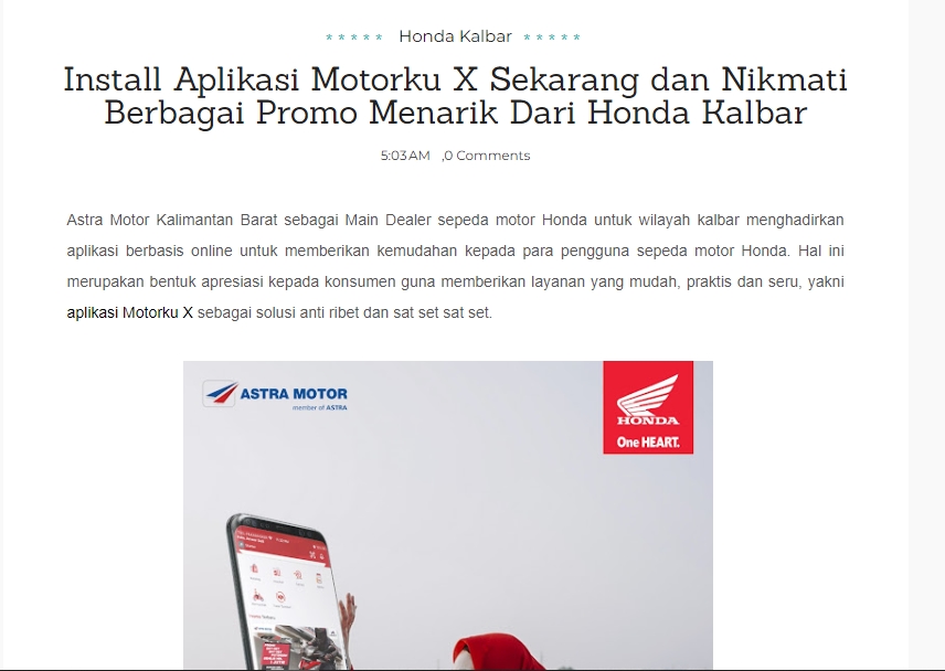 Install Aplikasi Motorku X Sekarang dan Nikmati Berbagai Promo Menarik Dari Honda Kalbar
