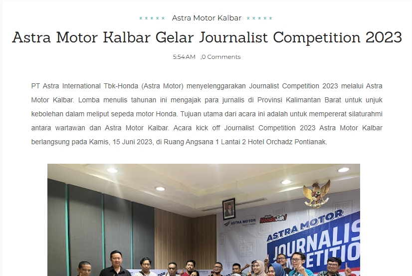 Astra Motor Kalbar Gelar Journalist Competition 2023
