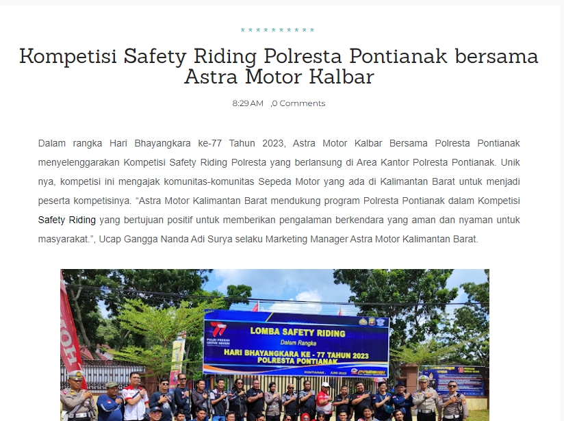 Kompetisi Safety Riding Polresta Pontianak bersama Astra Motor Kalbar