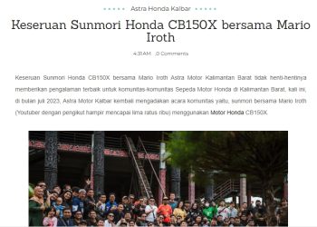 Keseruan Sunmori Honda CB150X bersama Mario Iroth