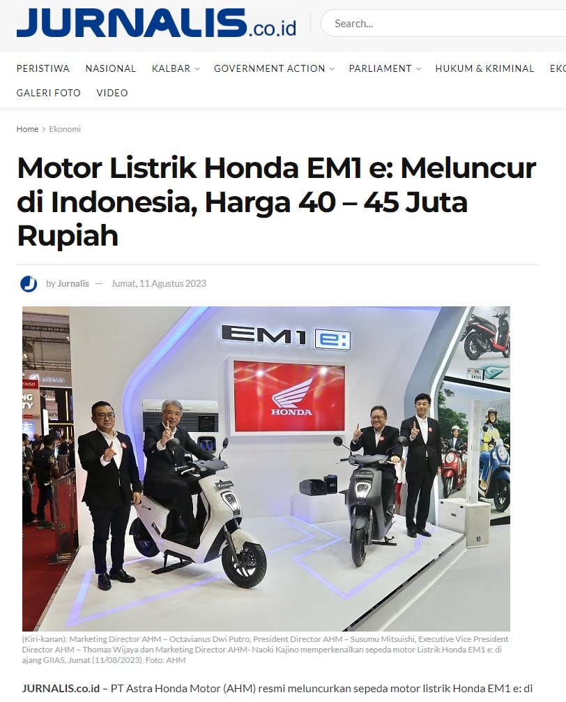 Motor Listrik Honda EM1 E: Meluncur Di Indonesia, Harga 40 – 45 Juta ...