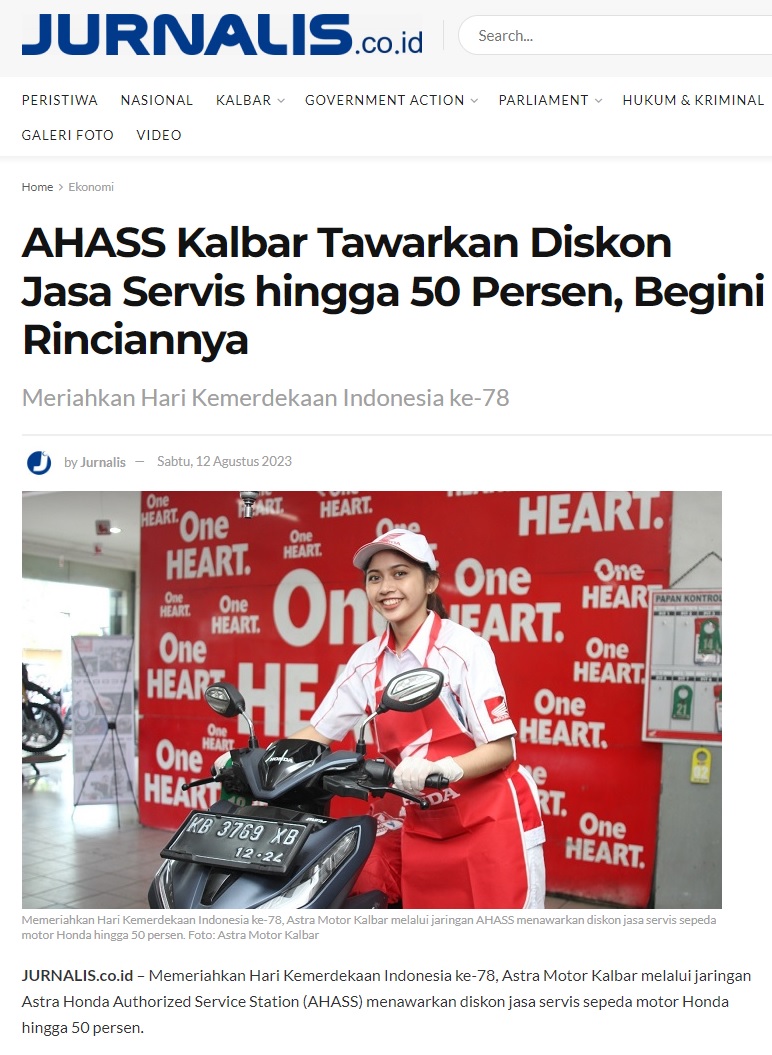 Ahass Kalbar Tawarkan Diskon Jasa Servis Hingga Persen Begini Rinciannya Astra Motor