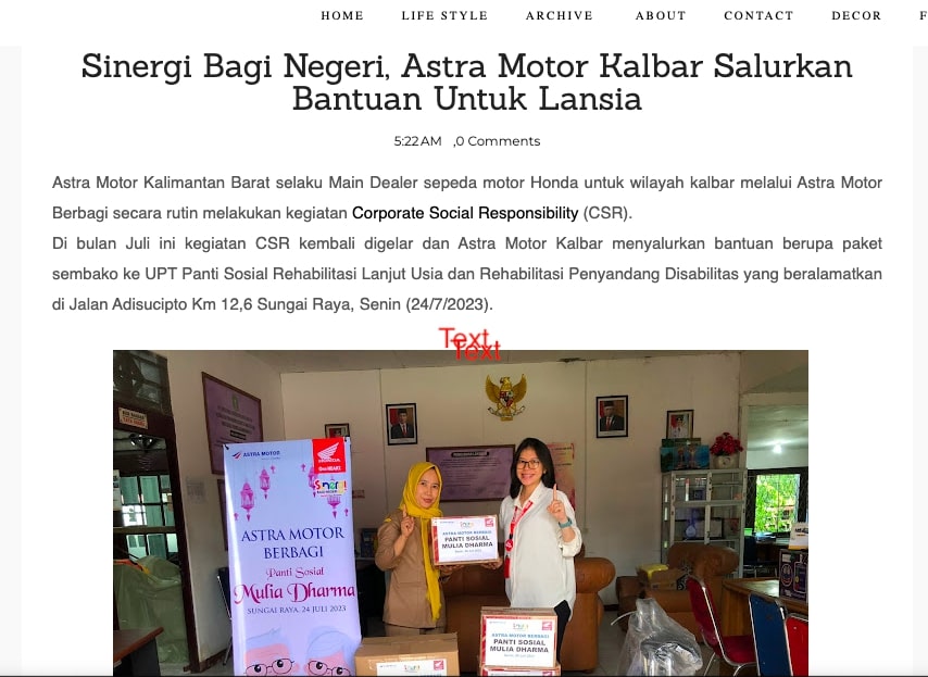 Sinergi Bagi Negeri, Astra Motor Kalbar Salurkan Bantuan Untuk Lansia