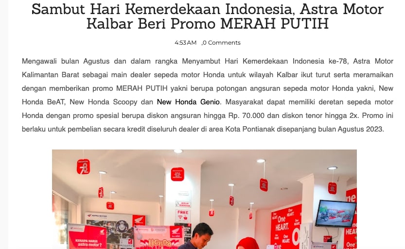 Sambut Hari Kemerdekaan Indonesia, Astra Motor Kalbar Beri Promo MERAH PUTIH