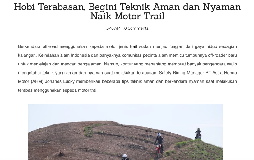 Hobi Terabasan, Begini Teknik Aman dan Nyaman Naik Motor Trail