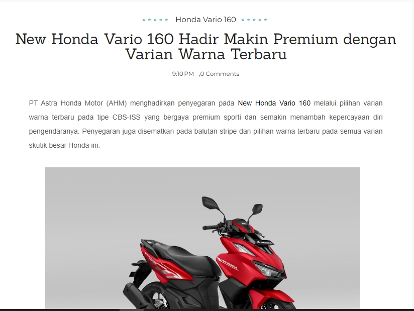 New Honda Vario 160 Hadir Makin Premium dengan Varian Warna Terbaru