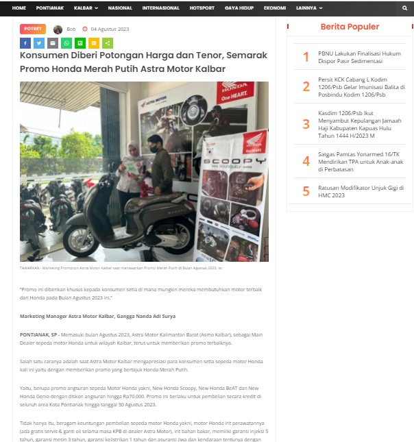 Konsumen Diberi Potongan Harga Dan Tenor Semarak Promo Honda Merah