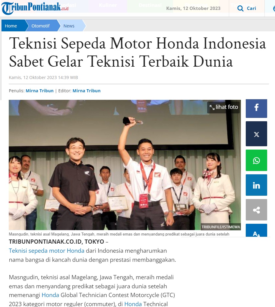 Teknisi Sepeda Motor Honda Indonesia Sabet Gelar Teknisi Terbaik Dunia ...