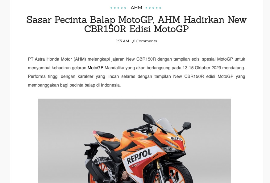 Sasar Pecinta Balap MotoGP, AHM Hadirkan New CBR150R Edisi MotoGP