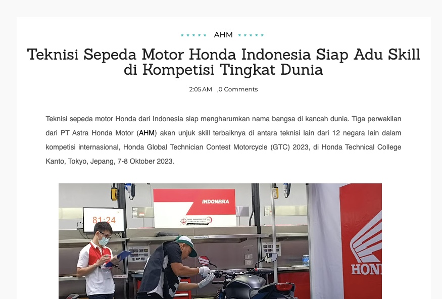 Teknisi Sepeda Motor Honda Indonesia Siap Adu Skill di Kompetisi Tingkat Dunia