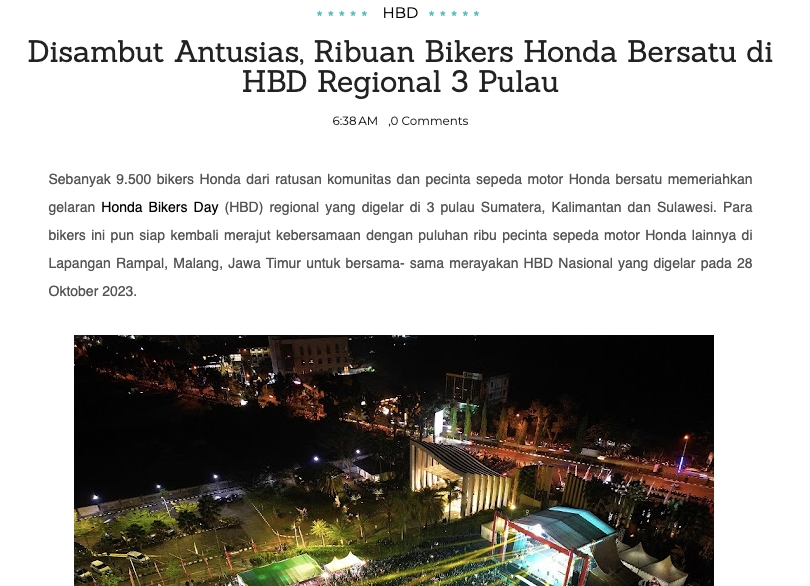 Disambut Antusias, Ribuan Bikers Honda Bersatu di HBD Regional 3 Pulau