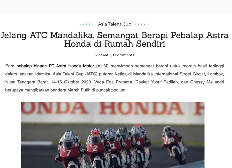 Jelang ATC Mandalika, Semangat Berapi Pebalap Astra Honda di Rumah Sendiri