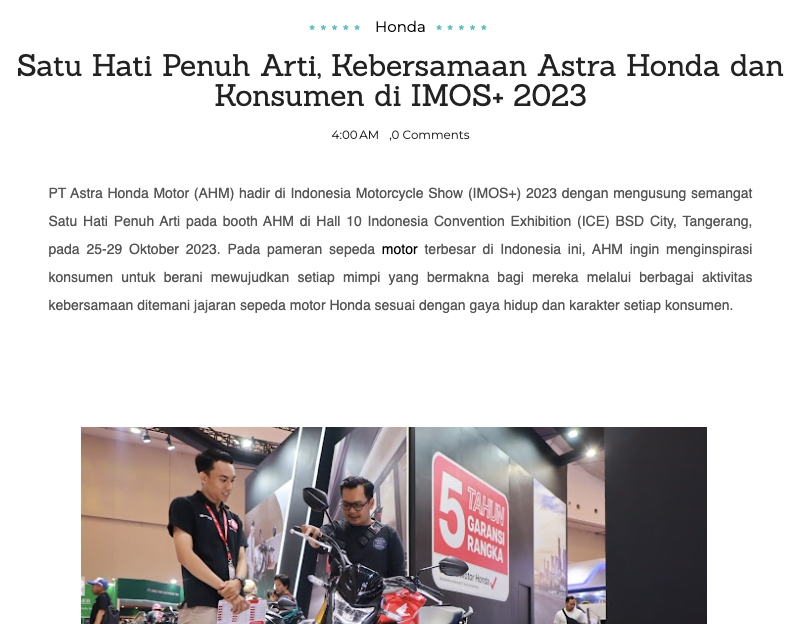 Satu Hati Penuh Arti, Kebersamaan Astra Honda dan Konsumen di IMOS+ 2023