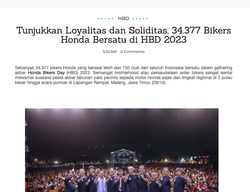Tunjukkan Loyalitas dan Soliditas, 34.377 Bikers Honda Bersatu di HBD 2023