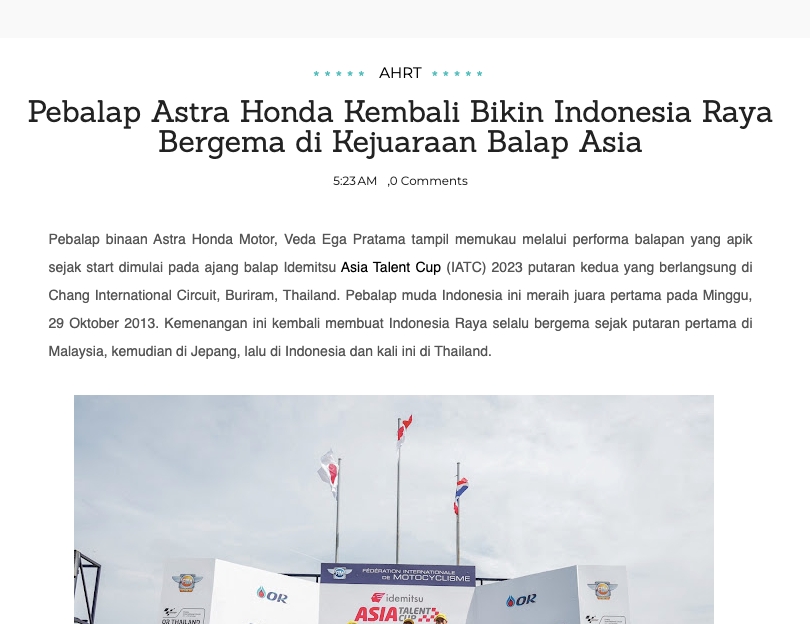Pebalap Astra Honda Kembali Bikin Indonesia Raya Bergema di Kejuaraan Balap Asia
